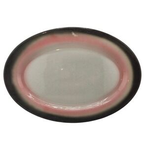 Vintage Tepco China USA Plate Dish, Pink‎ Black Rim, Oval Shaped Serving Platter